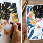 Detalhes deslumbrantes da folha de ouro iluminam retratos misteriosos de mulheres de outro mundo