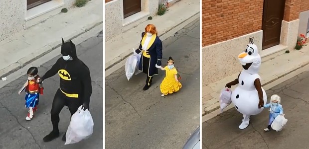 Quarentena: Pai e filha se fantasiam para levar o lixo e viram a sensação do bairro