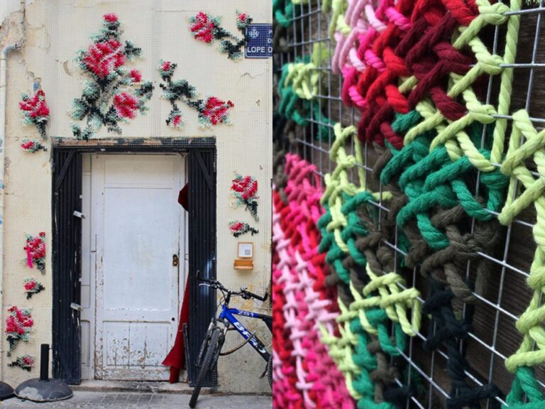 As instalações urbanas feitas com bordados florais gigantes