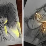 Artista cria desenhos a lápis que parecem iluminados com luzes fluorescentes