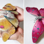 Mariposas e borboletas feitas de tecido e bordado