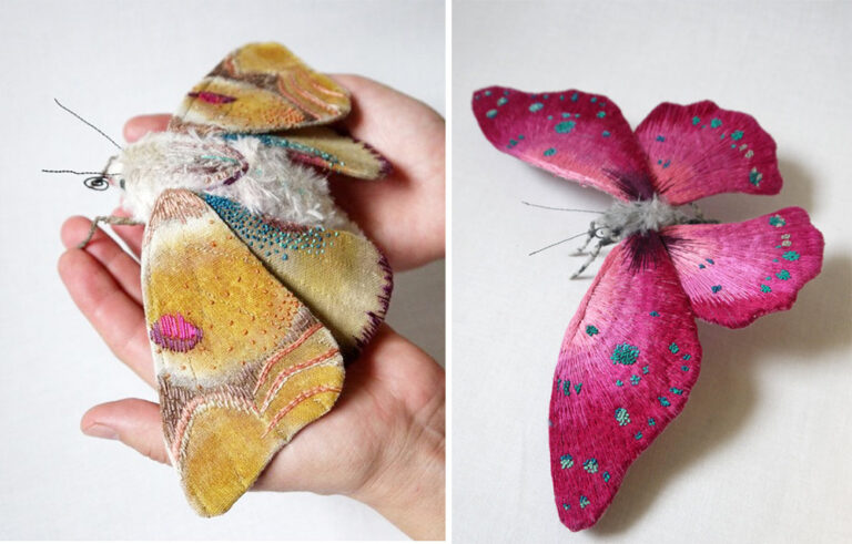 Mariposas e borboletas feitas de tecido e bordado