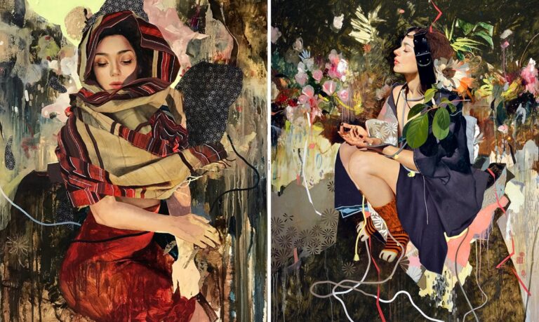 Pinturas de mulheres serenas cercadas por um belo caos de cor