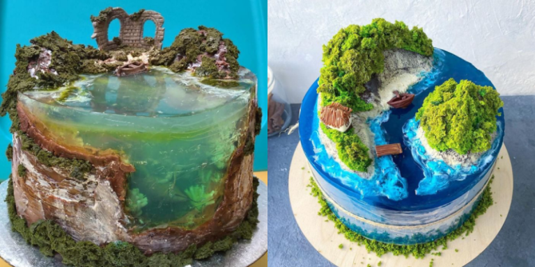 Padarias talentosas estão criando bolos que parecem ilhas paradisíacas