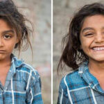 Fotos de pessoas antes e depois de serem convidadas a sorrir