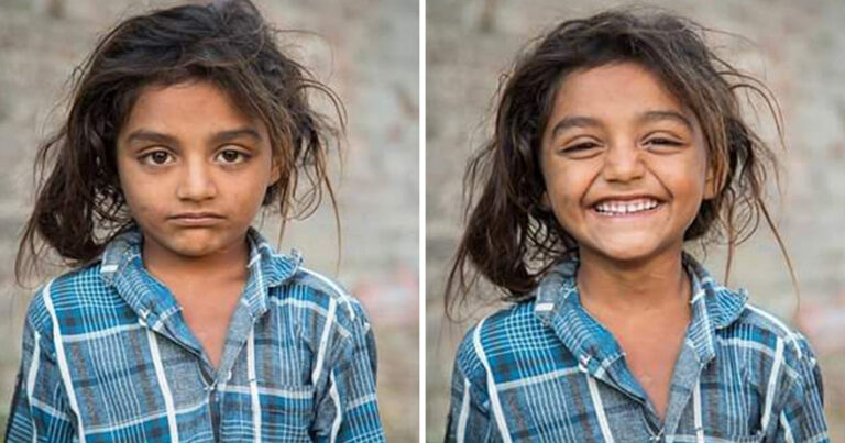 Fotos de pessoas antes e depois de serem convidadas a sorrir