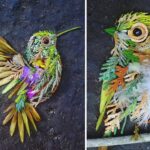 Artista procura itens na floresta para criar retratos efêmeros de pássaros