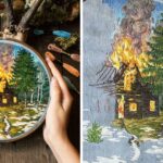 A artista de bordados “pinta” paisagens expressivas usando uma agulha e linha