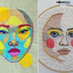 Remendos de pontos e cores acentuam retratos bordados expressivos