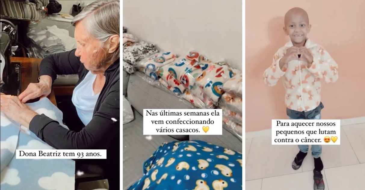 Dona Maria confecciona casacos para crianças acolhidas em fundação de MG