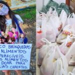 Menina troca seus brinquedos por alimentos para doar a famílias carentes