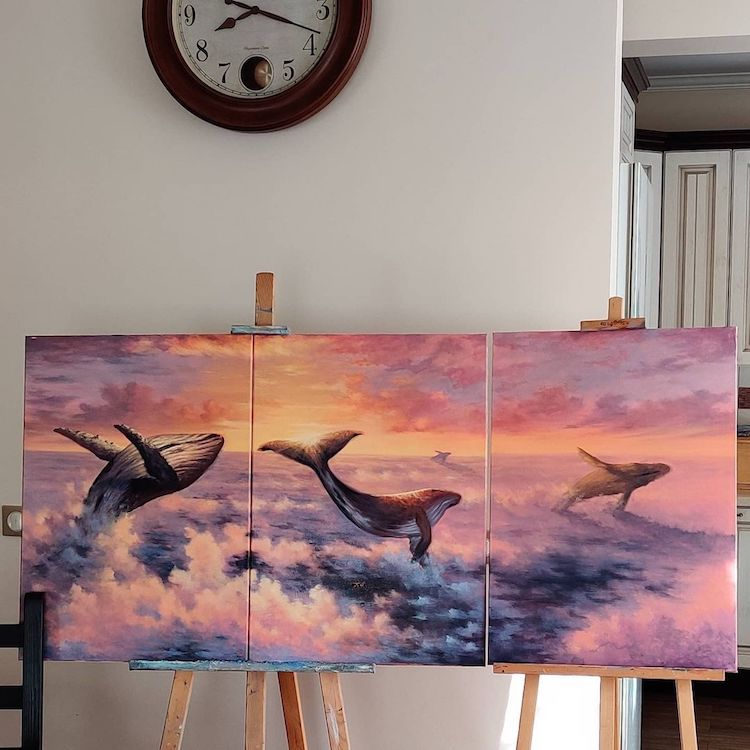 Pinturas surreais de baleias