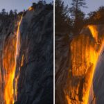 Momento raro em que a cachoeira de Yosemite se transforma
