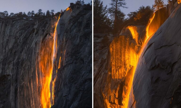 Momento raro em que a cachoeira de Yosemite se transforma