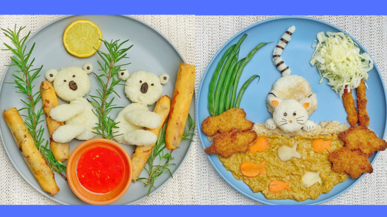 Eu transformo as refeições do meu filho em personagens, animais e outras coisas