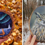 Eu pinto cenas estreladas mágicas em madeira