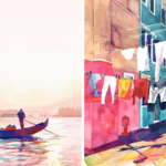 Lindas pinturas em aquarela de Veneza