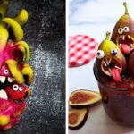 Mulher cria arte de comida adicionando rostos engraçados