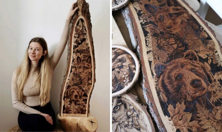 Artista “grava” imagens elaboradas do mundo natural diretamente na madeira