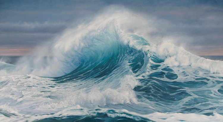 Pinturas a óleo capturam a dualidade do poder e da tranquilidade do oceano