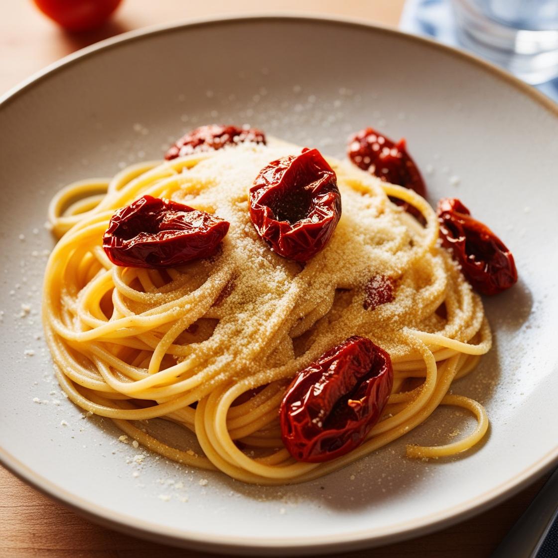 Macarrão com tomate seco e queijo parmesão