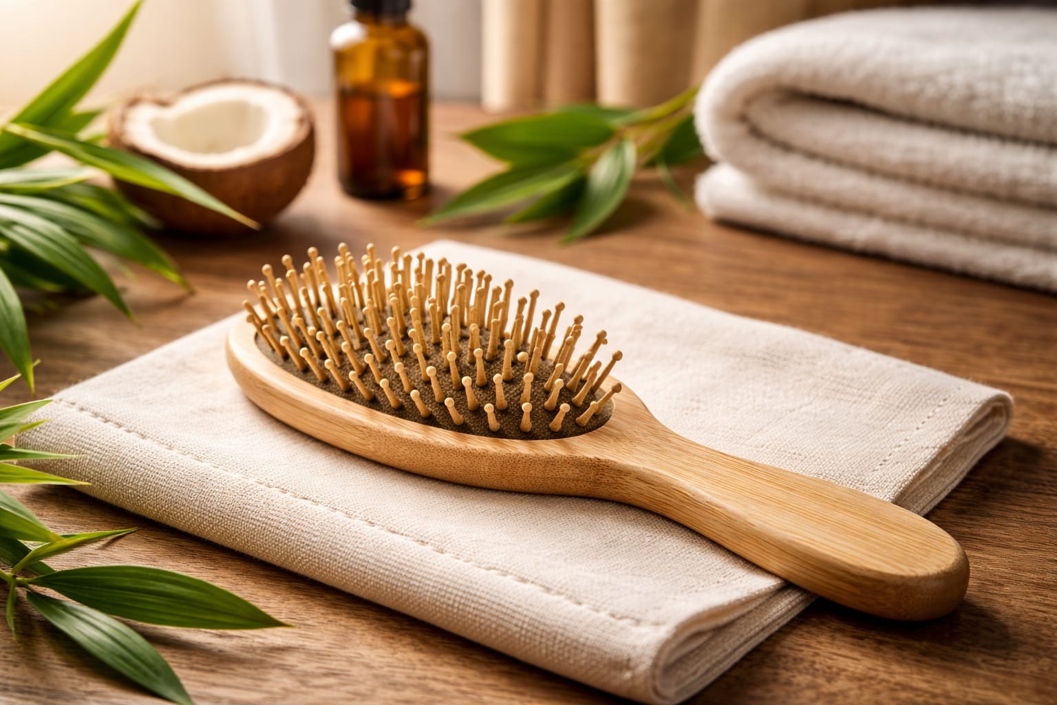 Escova de cabelo de bambu