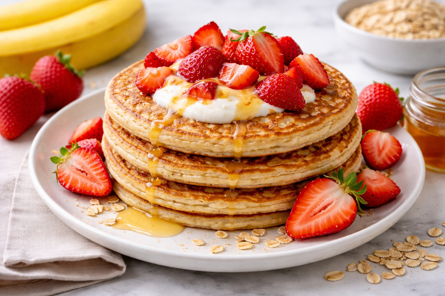 Receita Fit: panqueca proteica de morango