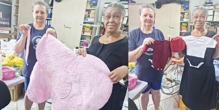 Duas mulheres transformam tecidos doados em enxovais para crianças em Cuiabá