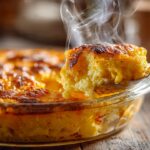 Pamonha de colher na travessa com Queijo Coalho