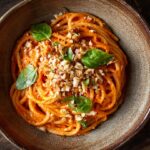 Macarrão ao molho de pimentão e nozes