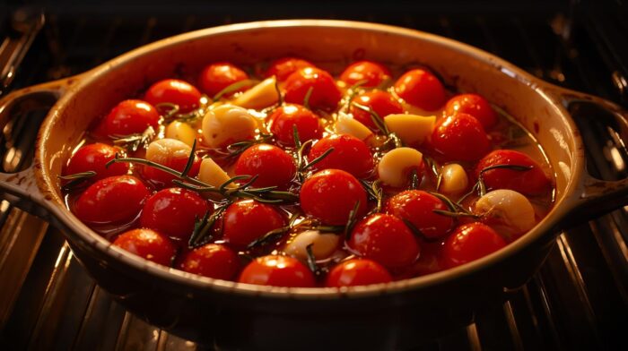 O preparo lento do tomate assado no azeite