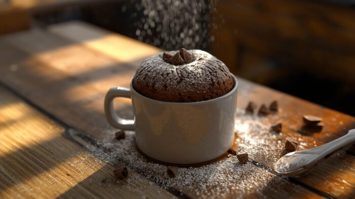 Bolo de caneca de chocolate fofinho feito no microondas