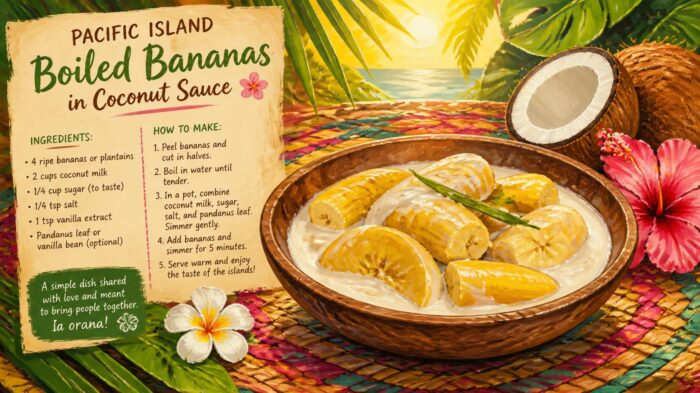 Banana cozida com creme de coco (Estilo Tuvalu)