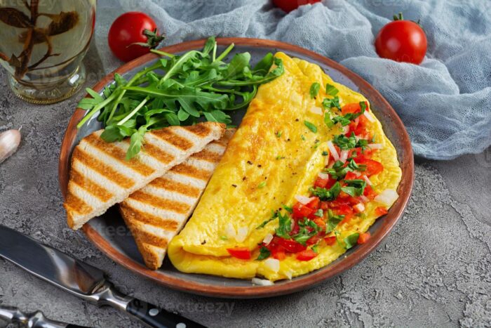 Omelete leve com tomate fresco e ervas finas