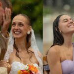 Chuva transforma casamento na praia em cena de cinema