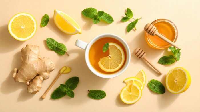 Chá verde leve com limão siciliano refrescante e saudável